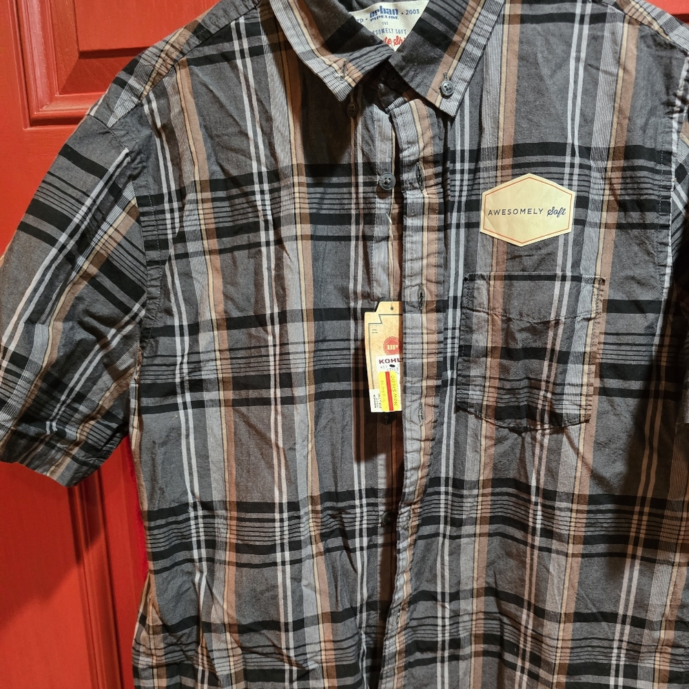 Men's Plaid Shirt - Black and Brown